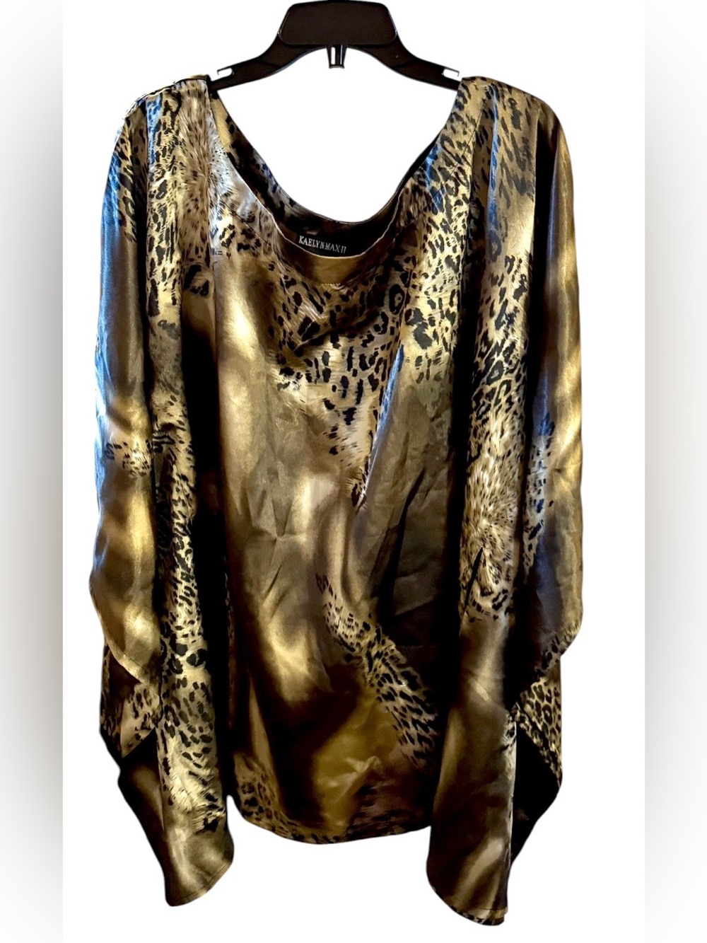Vintage Kaelyn-Max-II Animal Print Layered Poncho Style Blouse